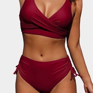 High-Waisted Bikini Twist Front-Tie Back Two-Piece Swimsuit